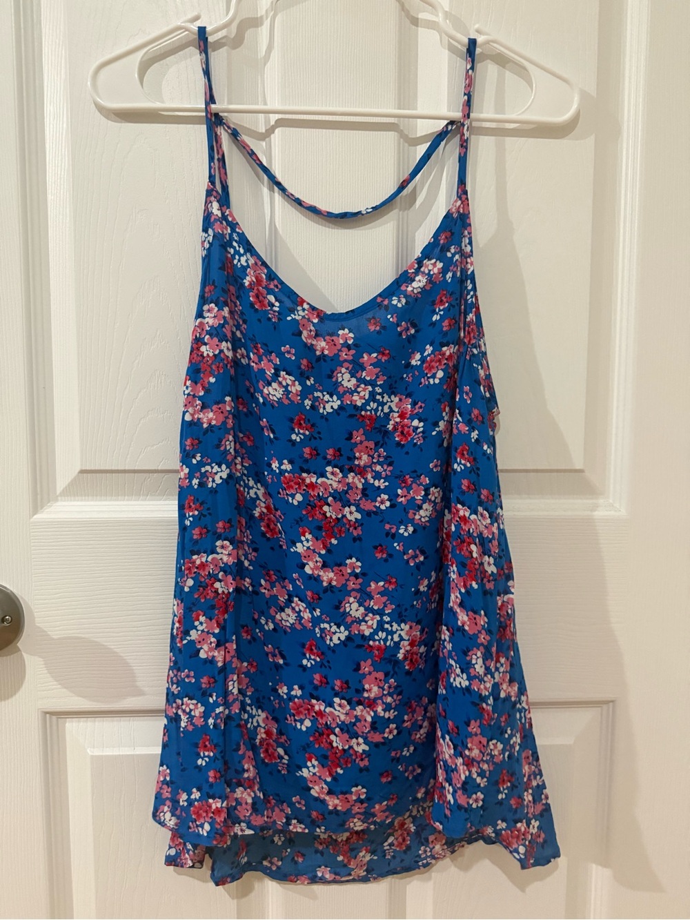 Blue Floral Spaghetti Strap Tank Top